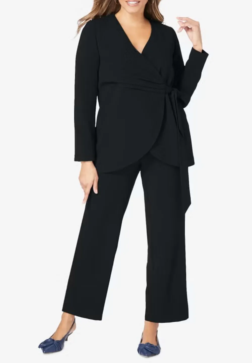 V-neck Faux Wrap Pantsuit