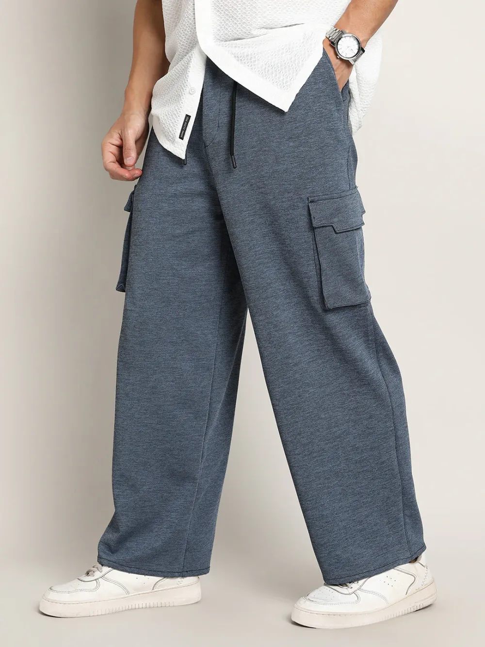 Blue Casual Style Relaxed Cargo Trousers
