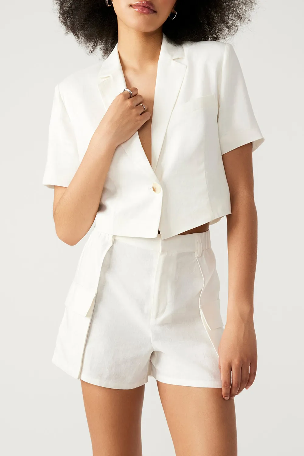 Cropped Short Blazer White