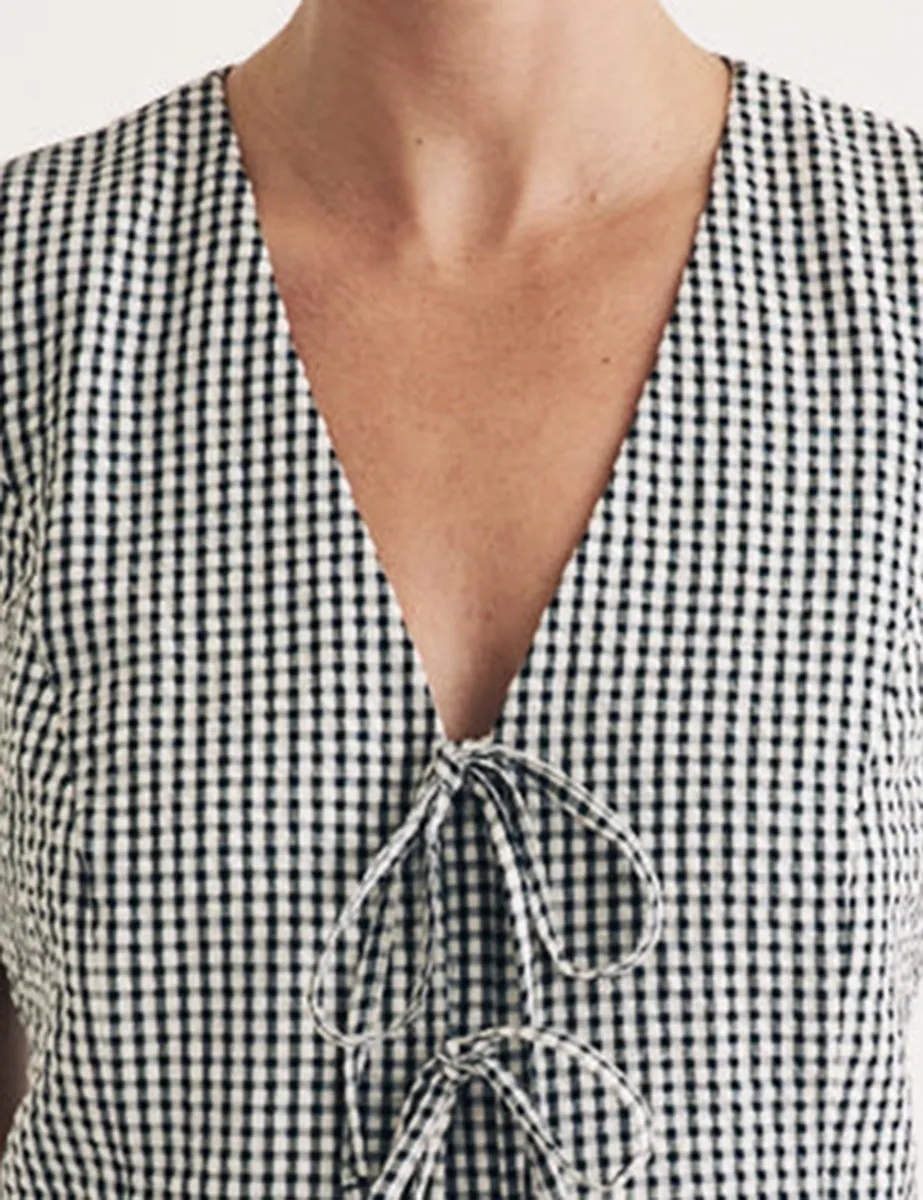 Black Gingham Tie Front Waistcoat