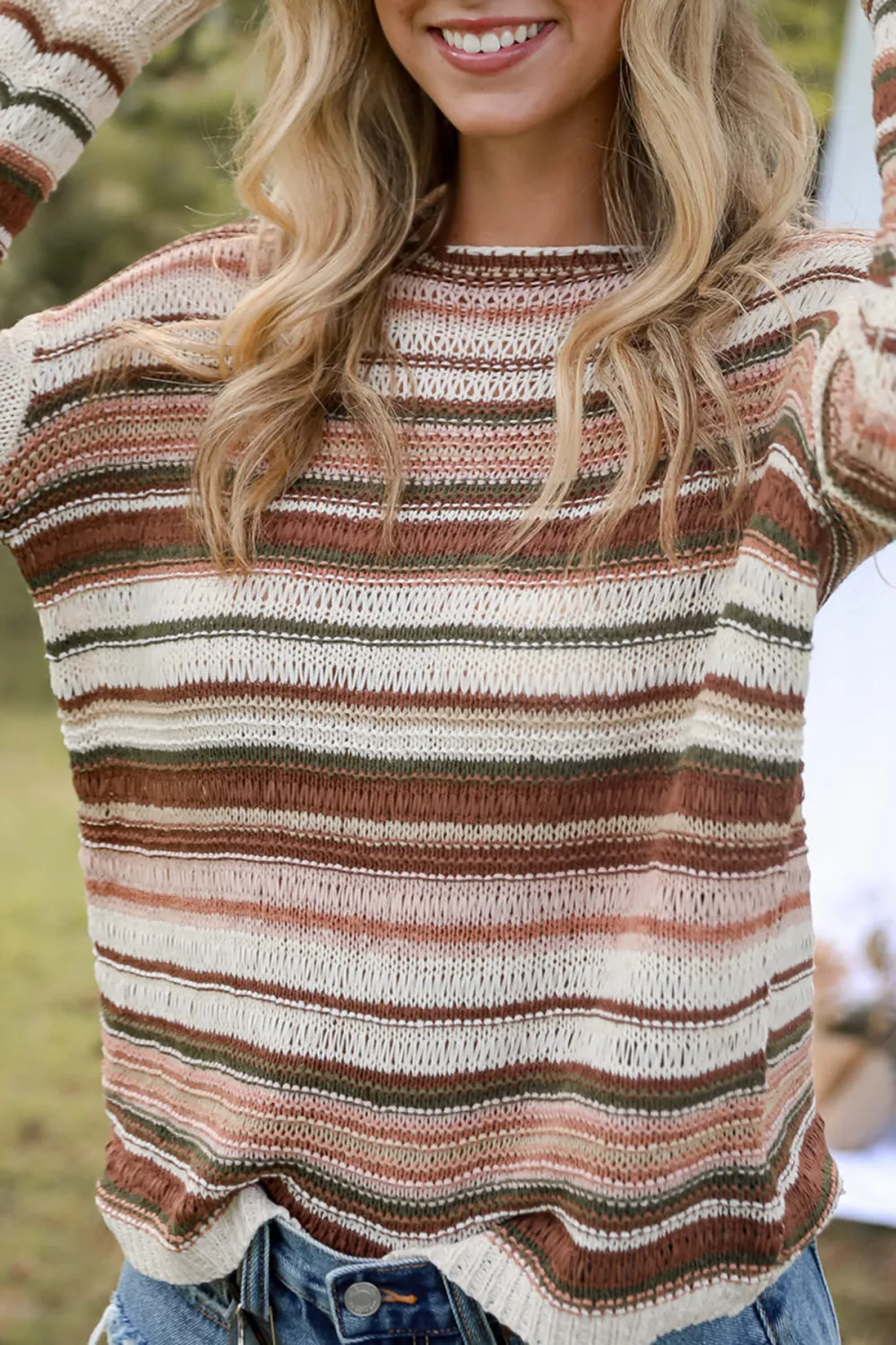 Simply Decadent Cream Striped Lightweight Knit Sweater