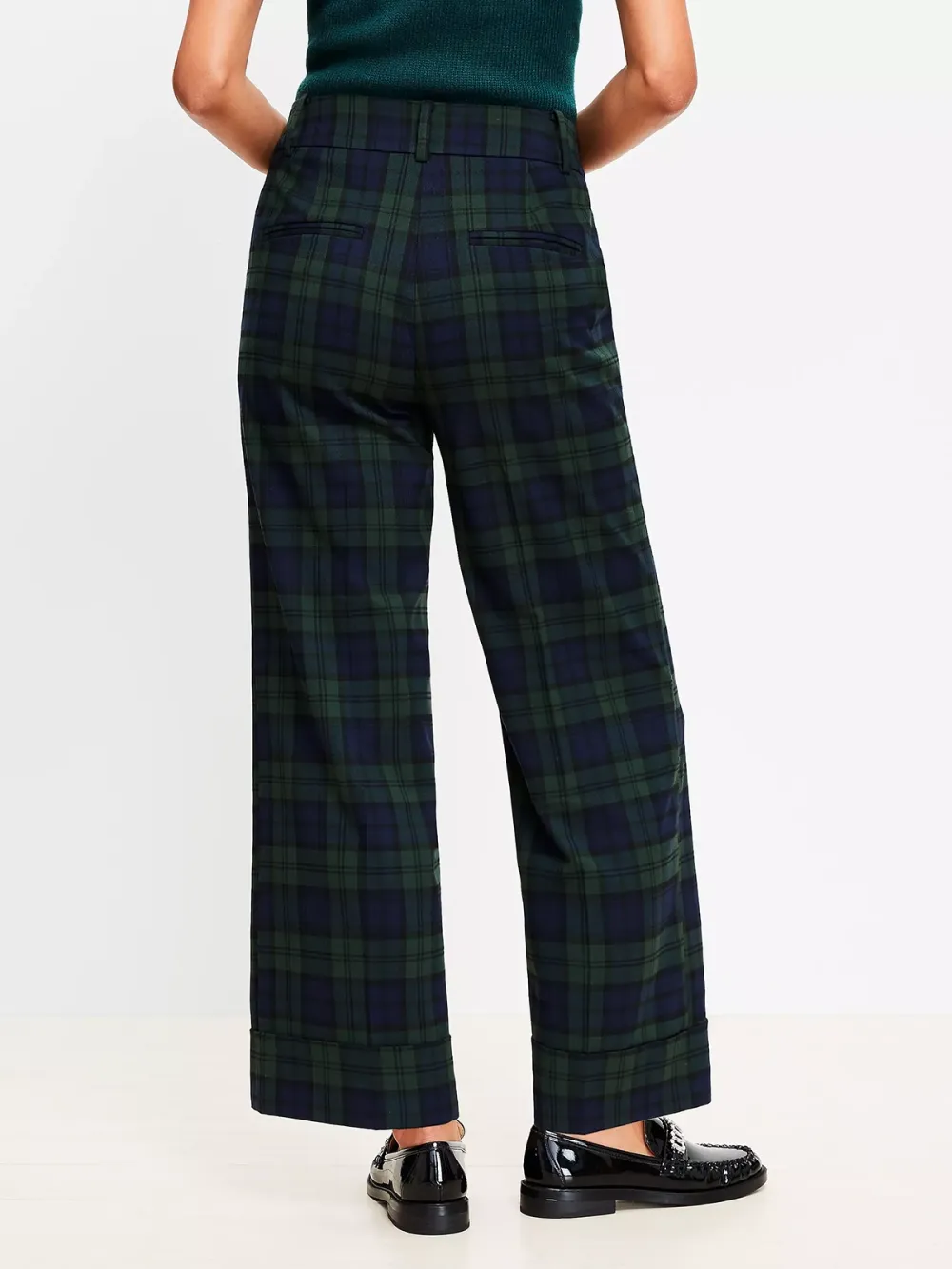 Straight Cropped Cuff Pant In Plaid Brushed Flannel