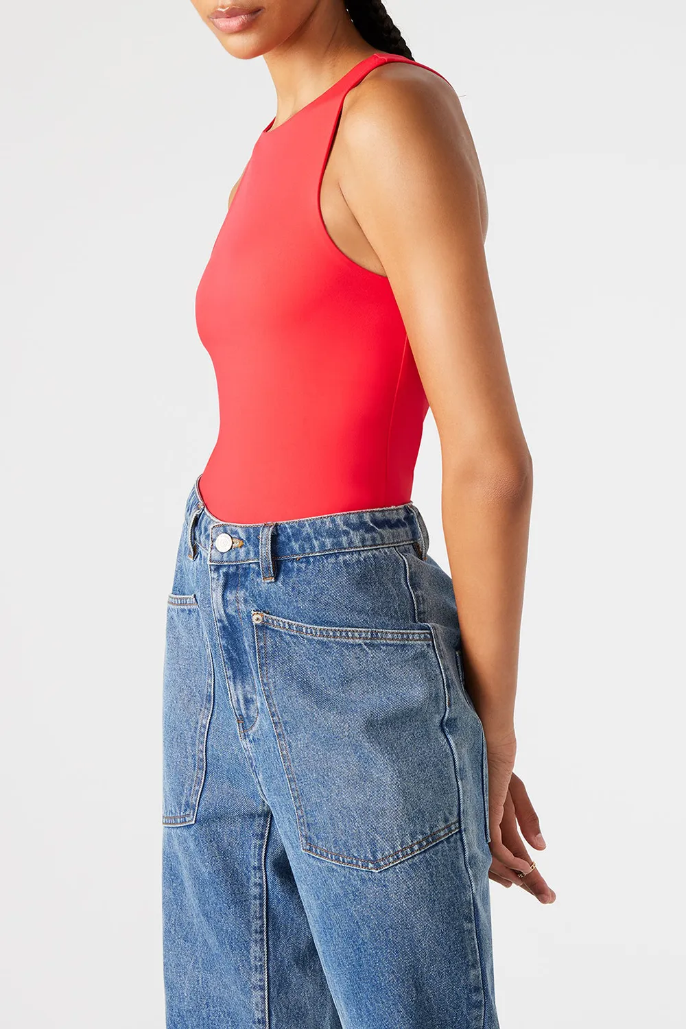 Crew Neck Bodysuit Red