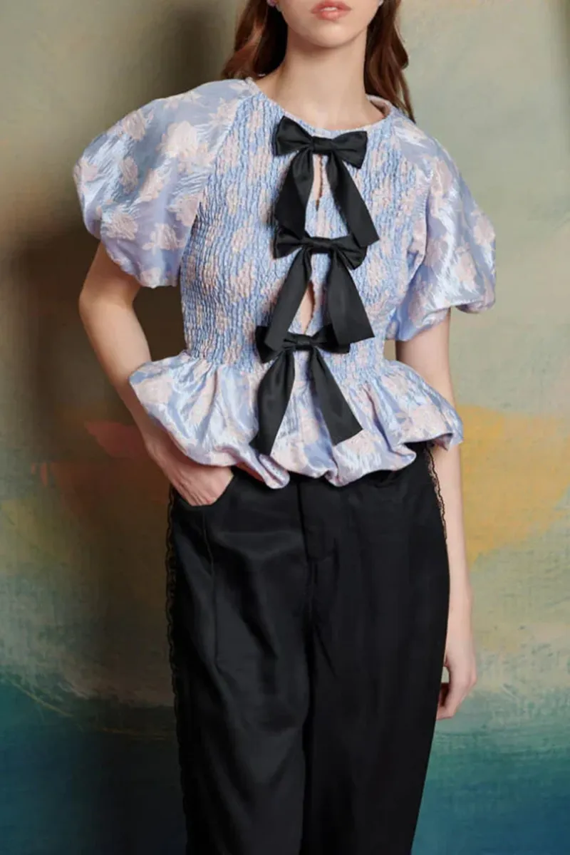 Bow Detailed Peplum Hem Tops