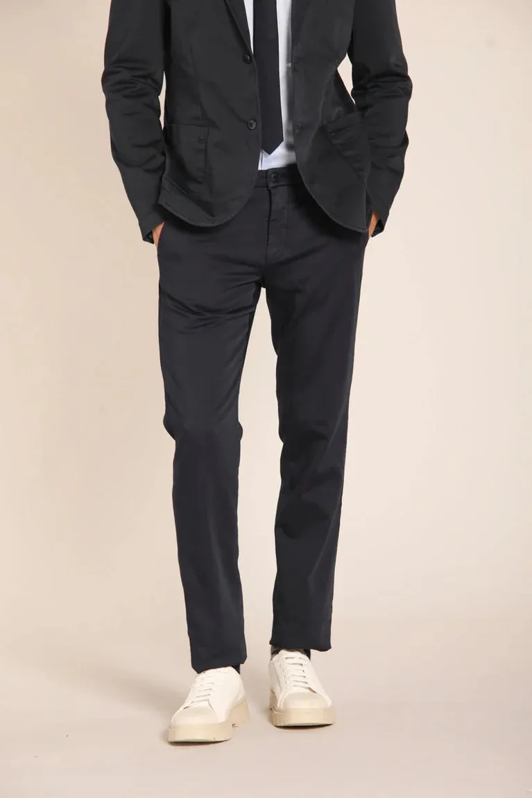 Men's Navy Blue Cotton Casual Twill Slim Fit Trousers