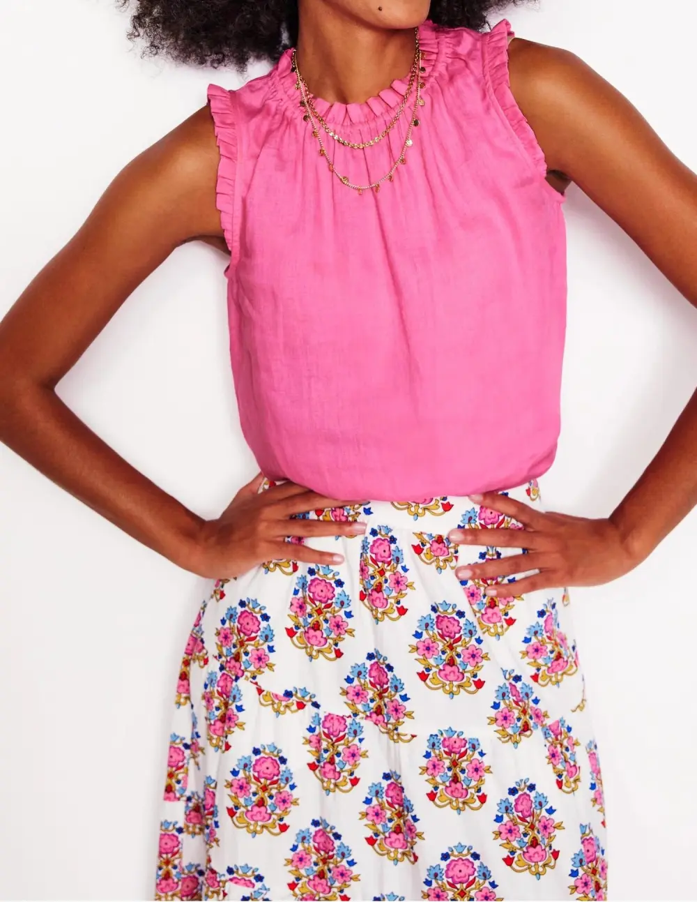 Hot Pink Ruffled Linen Blouse