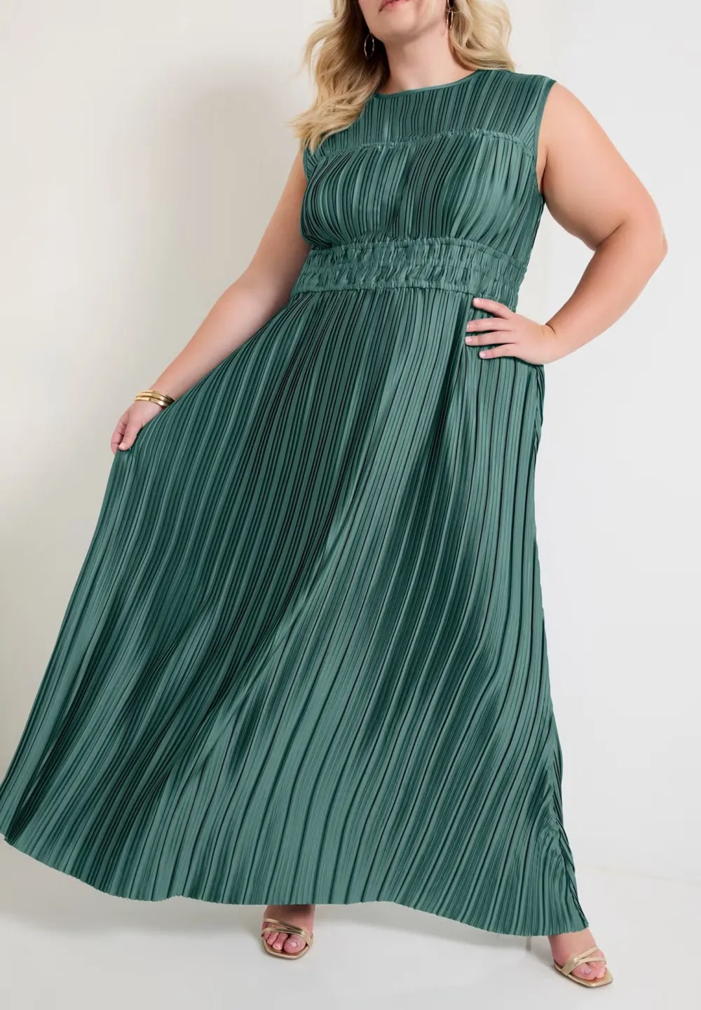 Waist Cinched Pleated Dress