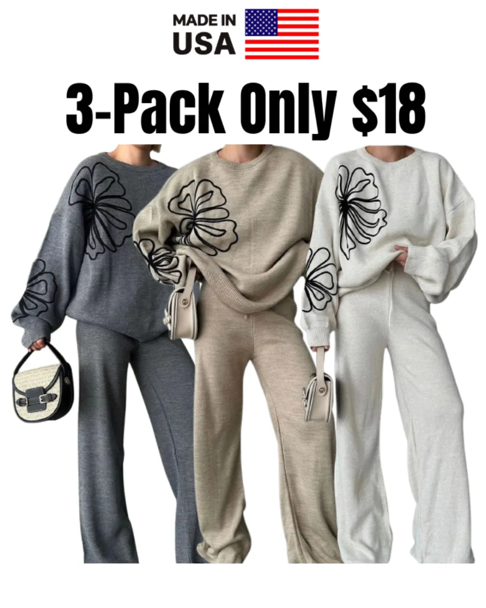 Casual Round Neck Knit Sweater with Pants Two Piece Pants Set