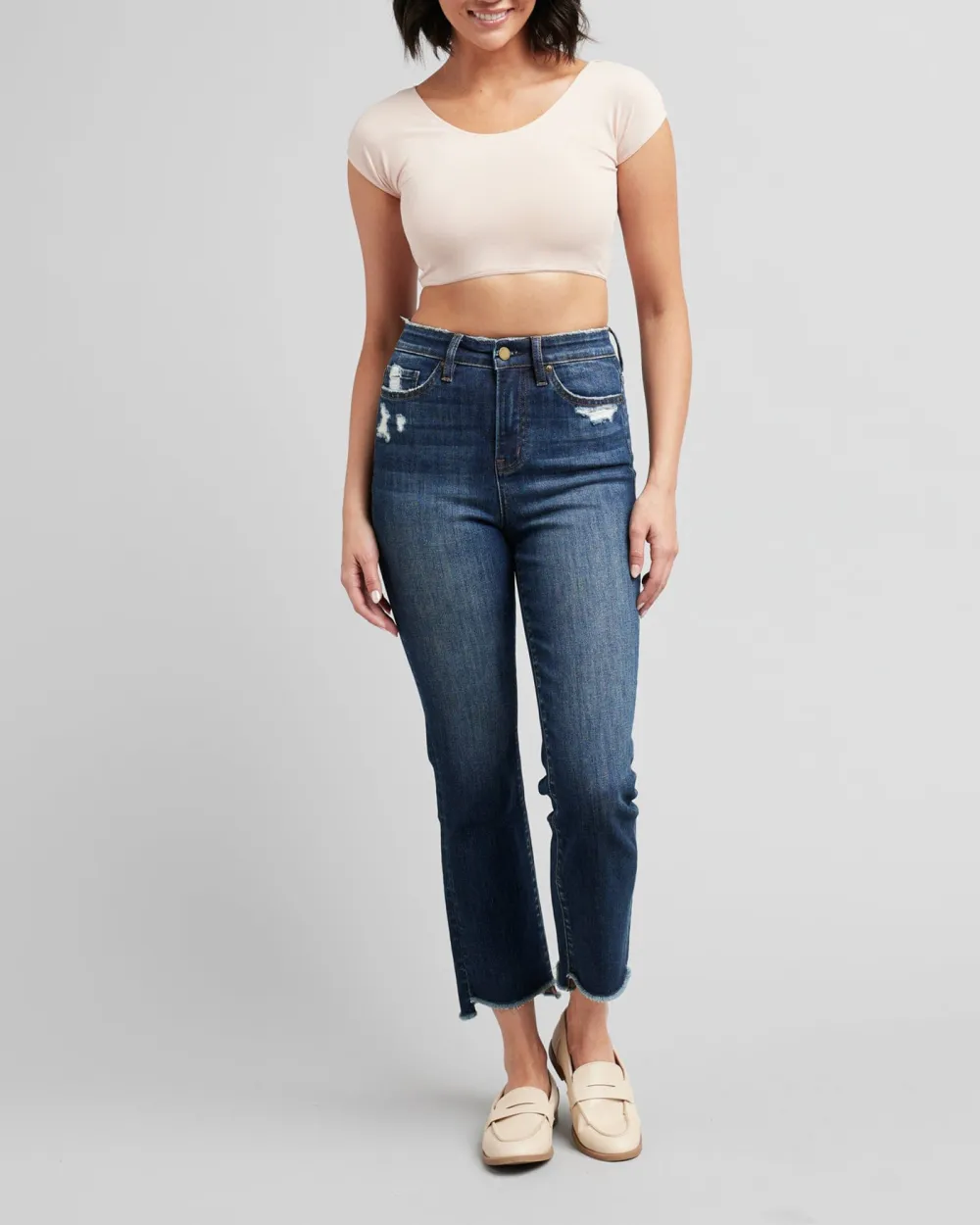 Trendy Cropped Crew Neck Tee