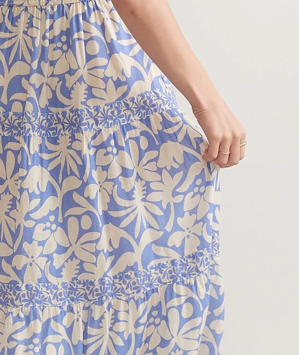 Blue Floral Print Midi Dress