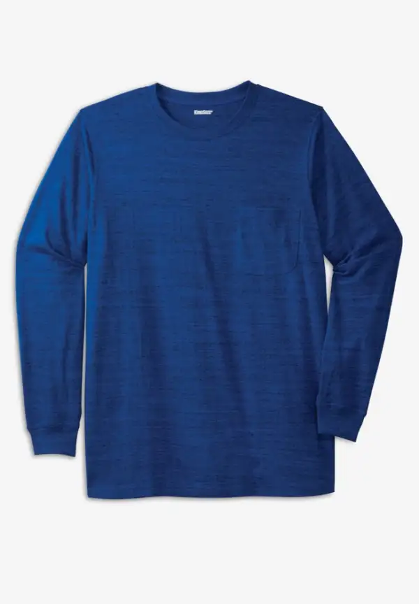Shrink-Less™ Lightweight Long-Sleeve Crewneck Pocket T-Shirt