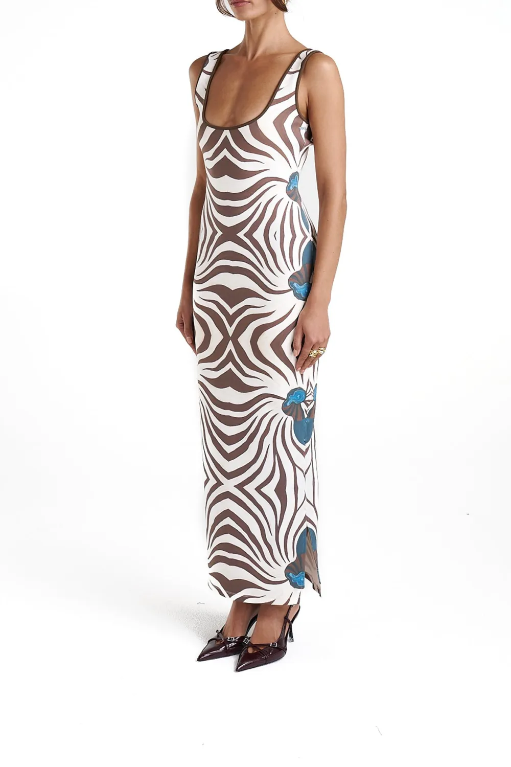 Brown Low-Neck Slimming Zebra-Print  Dresses