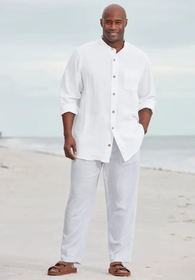 Gauze Mandarin Collar Shirt