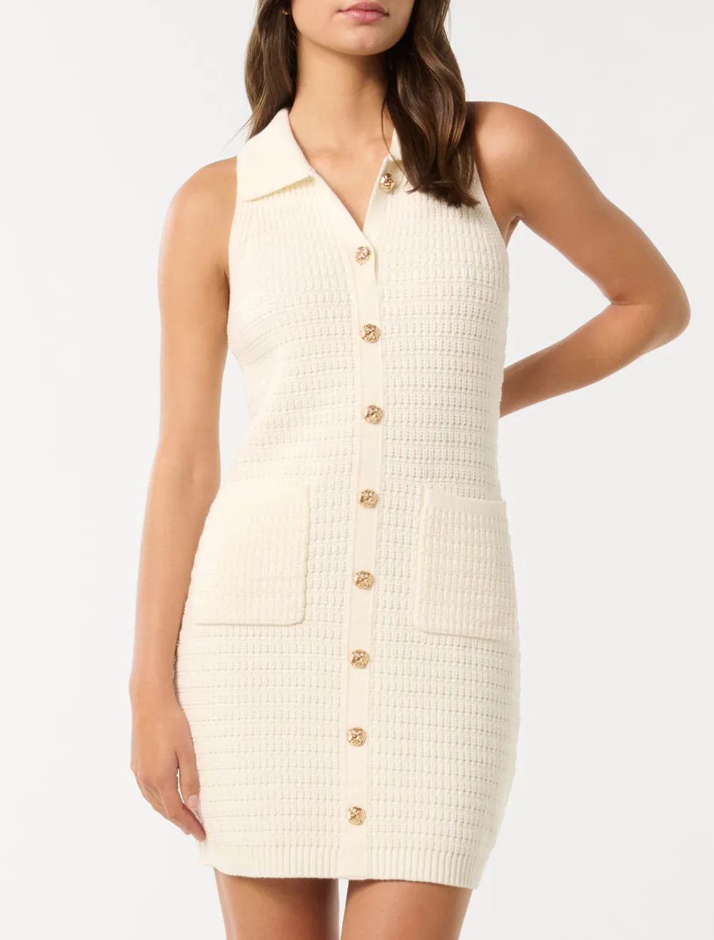 White Textured Knit Mini Dress