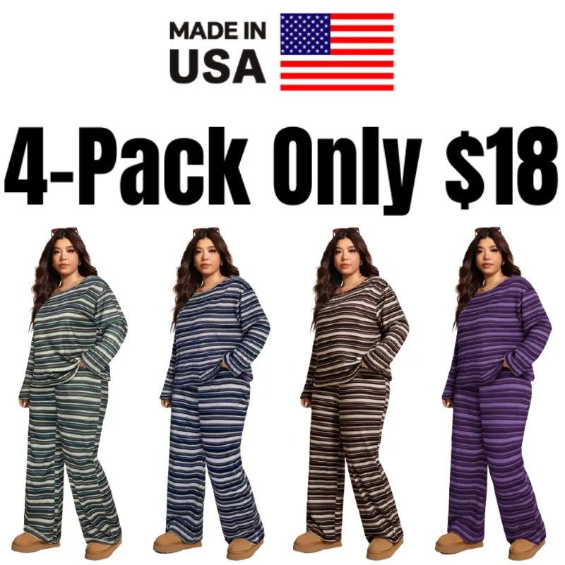 Plus Size Women's Winter Off-Shoulder Striped 2pc Set