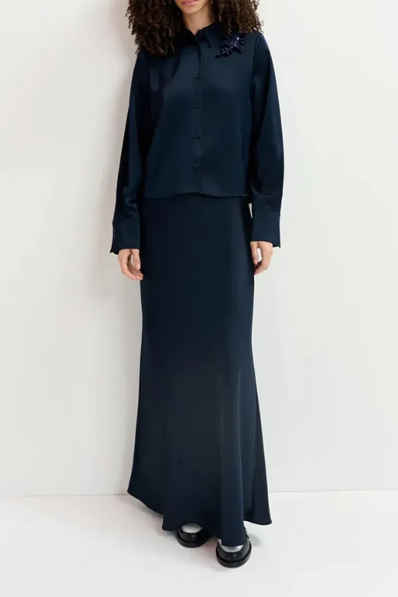 Navy Silk Maxi Skirts