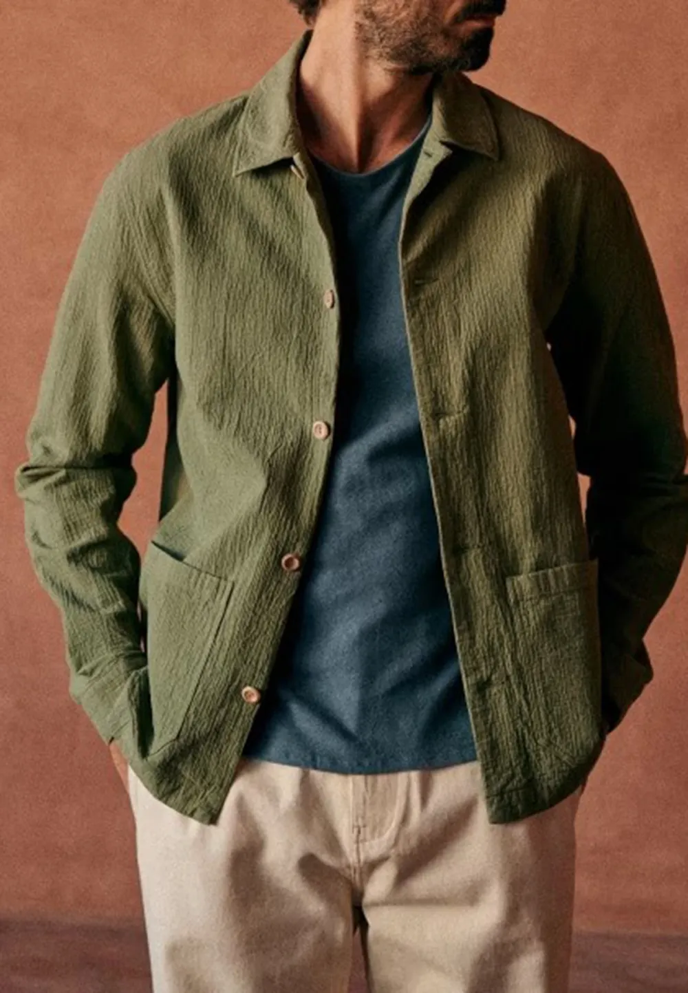 Coton Texture Jacket-Green