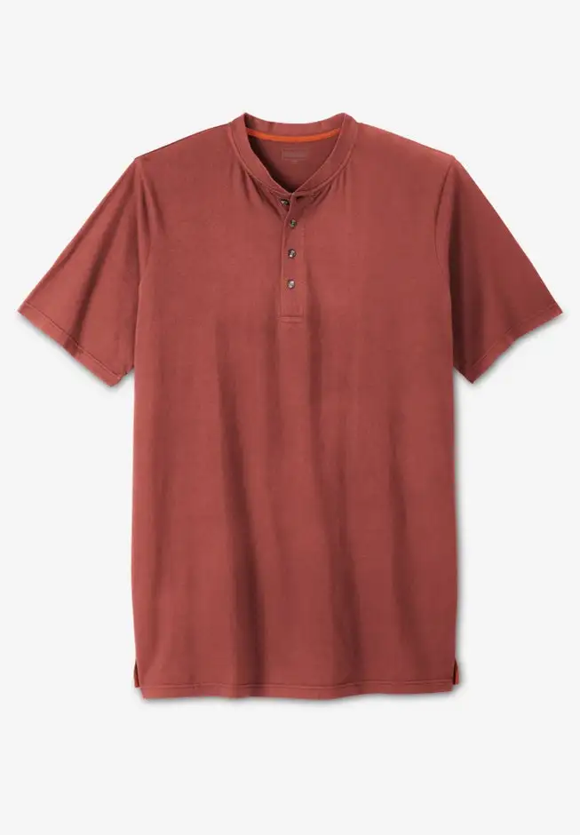 Heavyweight Longer-Length Short-Sleeve Henley Shirt