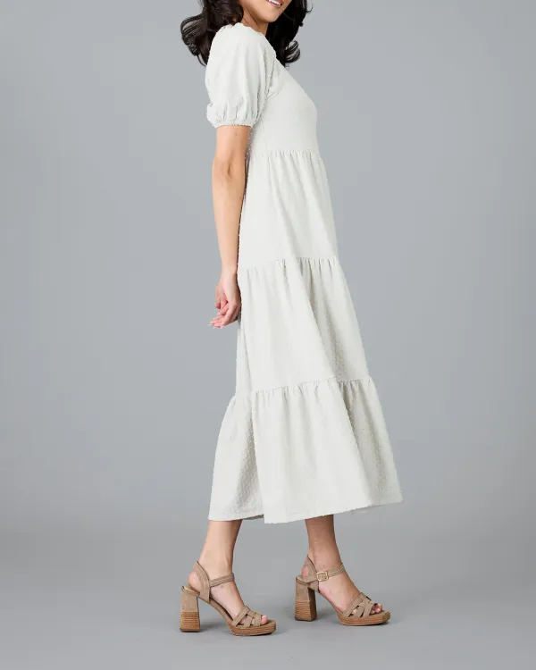 White Short Sleeves Midi Dress