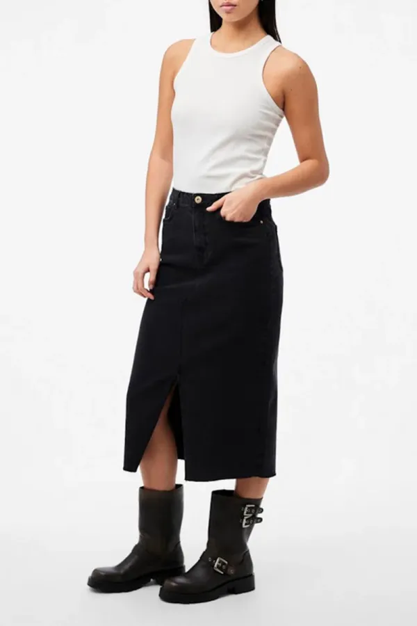 High Waisted Slit Hem Midi Skirts