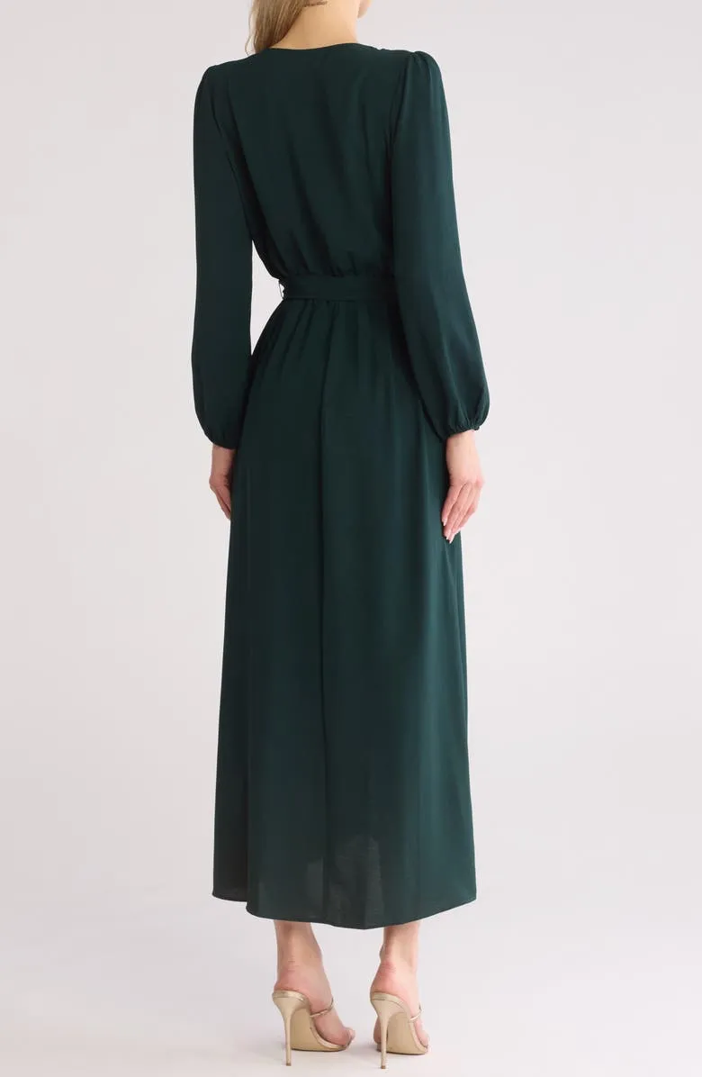 Faux Wrap Long Sleeve Maxi Dress