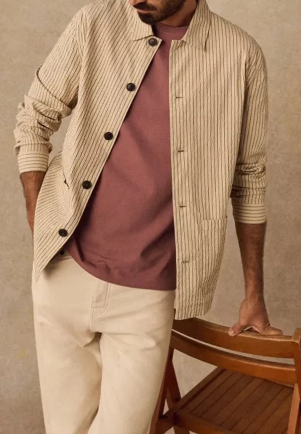 Jacket-Seersucker Beige Rayures Vertes