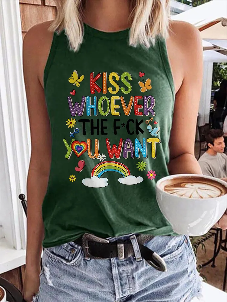 Women'S Kiss Whoever The F*Ck You Want Round-Neck Sleeveless Vest