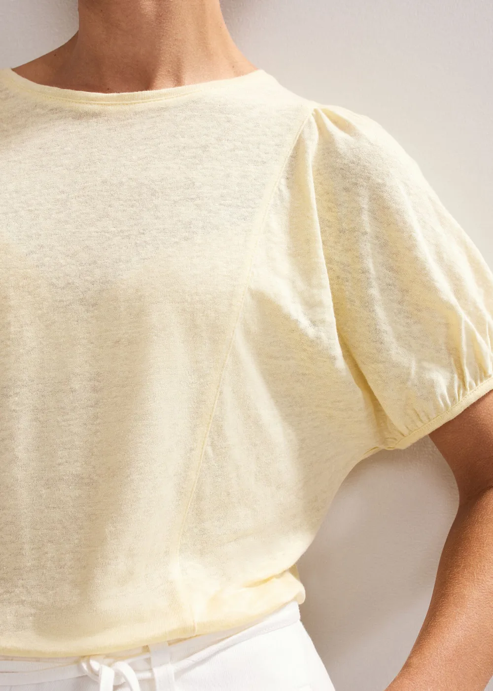 Casual All-Match Solid Color Linen Women's Round Neck Top