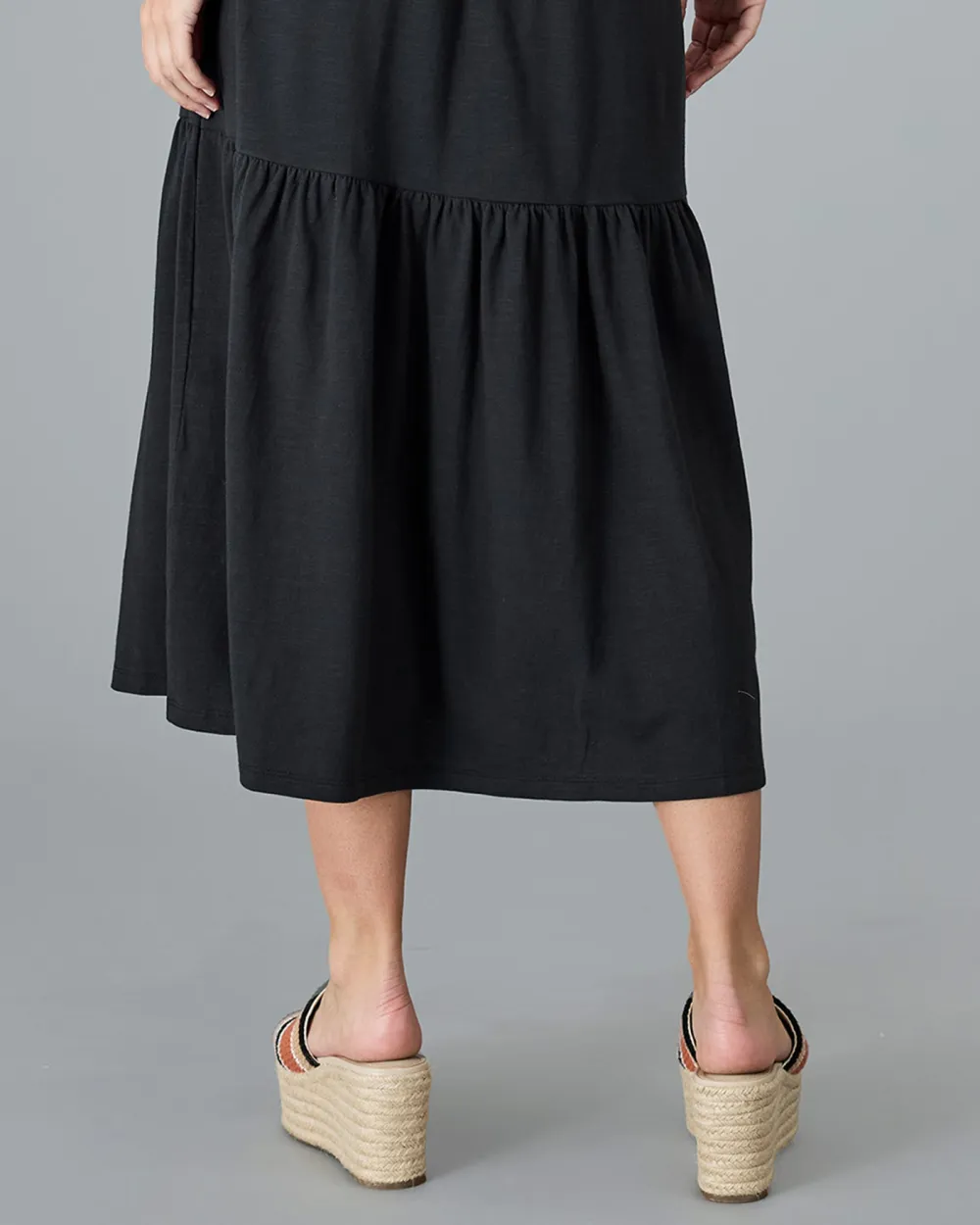 Black Ruffled Layers Midi Skirt