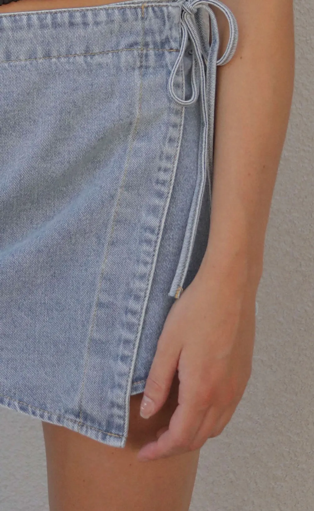 Blue Gingham Wrap Style Mini Skirt