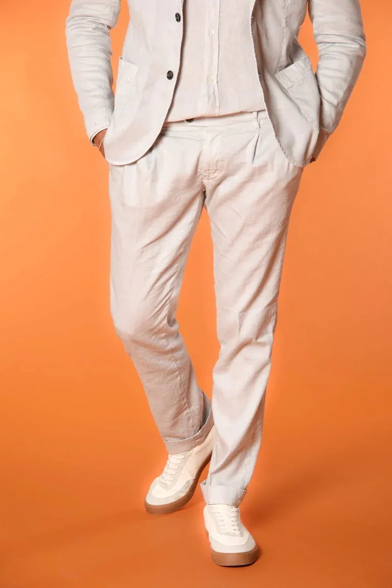 Men's Pearl Grey Cotton and Linen Regular Fit Slim Straight Pants