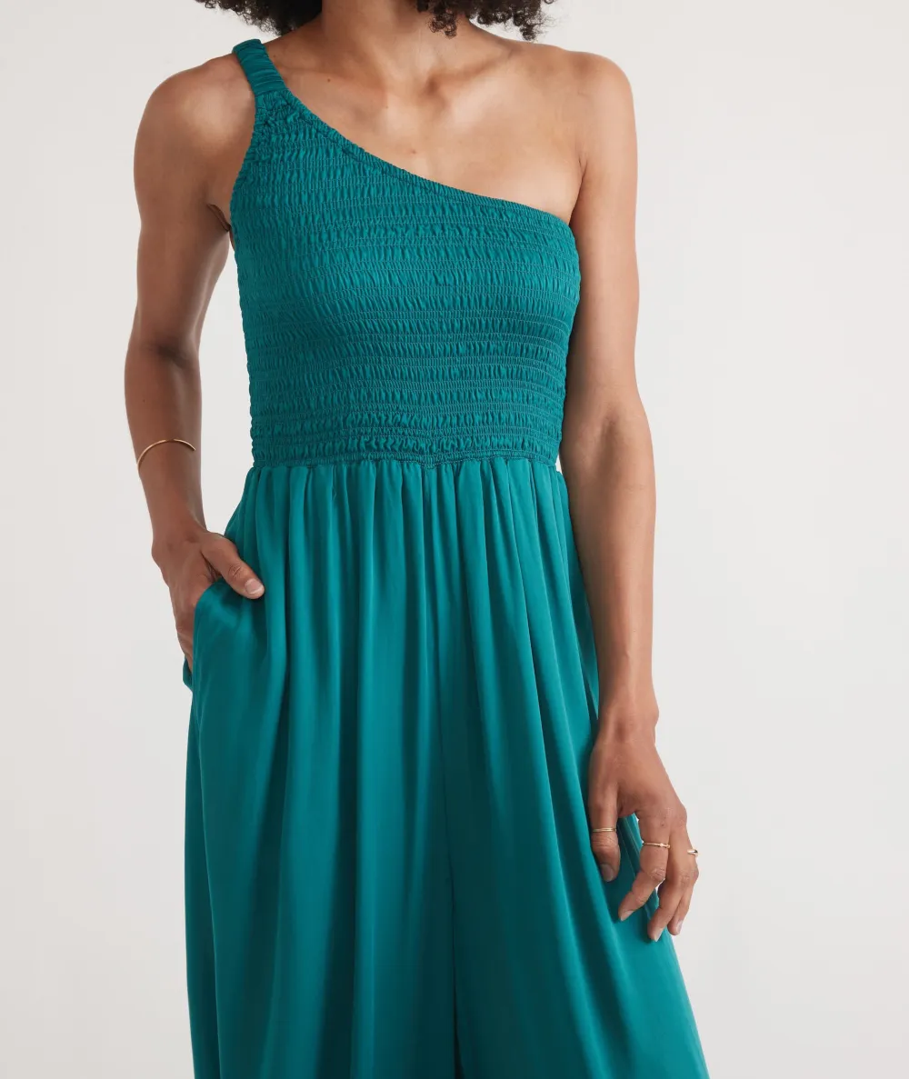 One-Shoulder Smocked Wide-Leg Jumpsuit