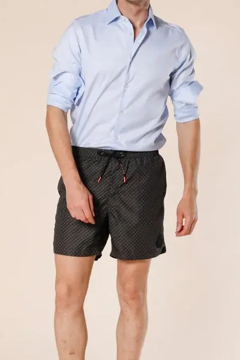 Men's Black Polyester Elastic Waist Regular Fit Swimsuit