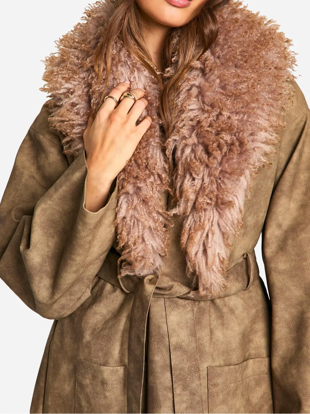 BROWN VINTAGE LOOK FAUX LEATHER TRENCH COAT