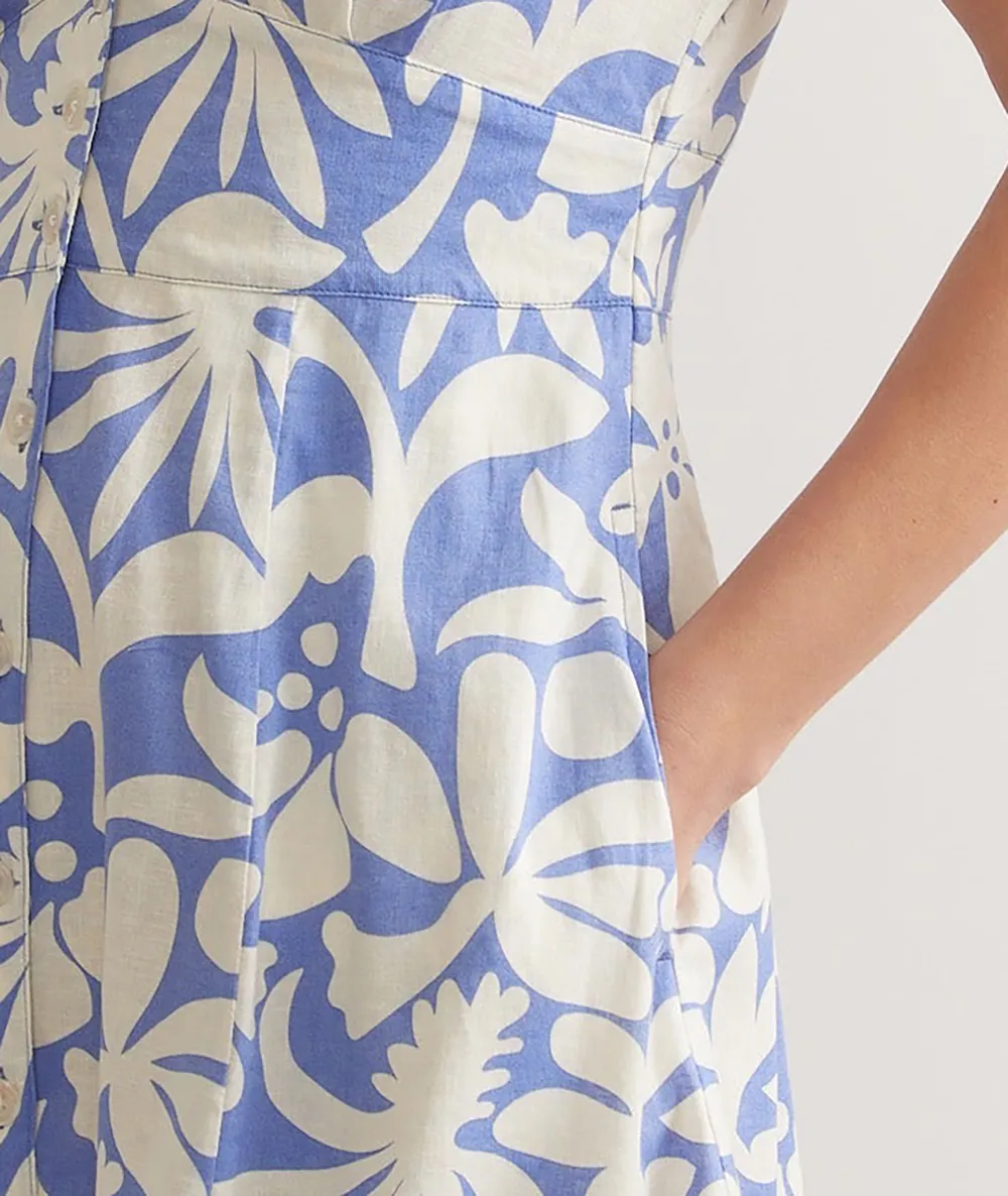 Blue Floral Print Short Dress