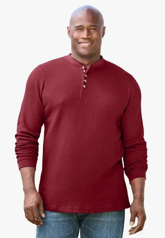 Waffle-Knit Thermal Henley Tee