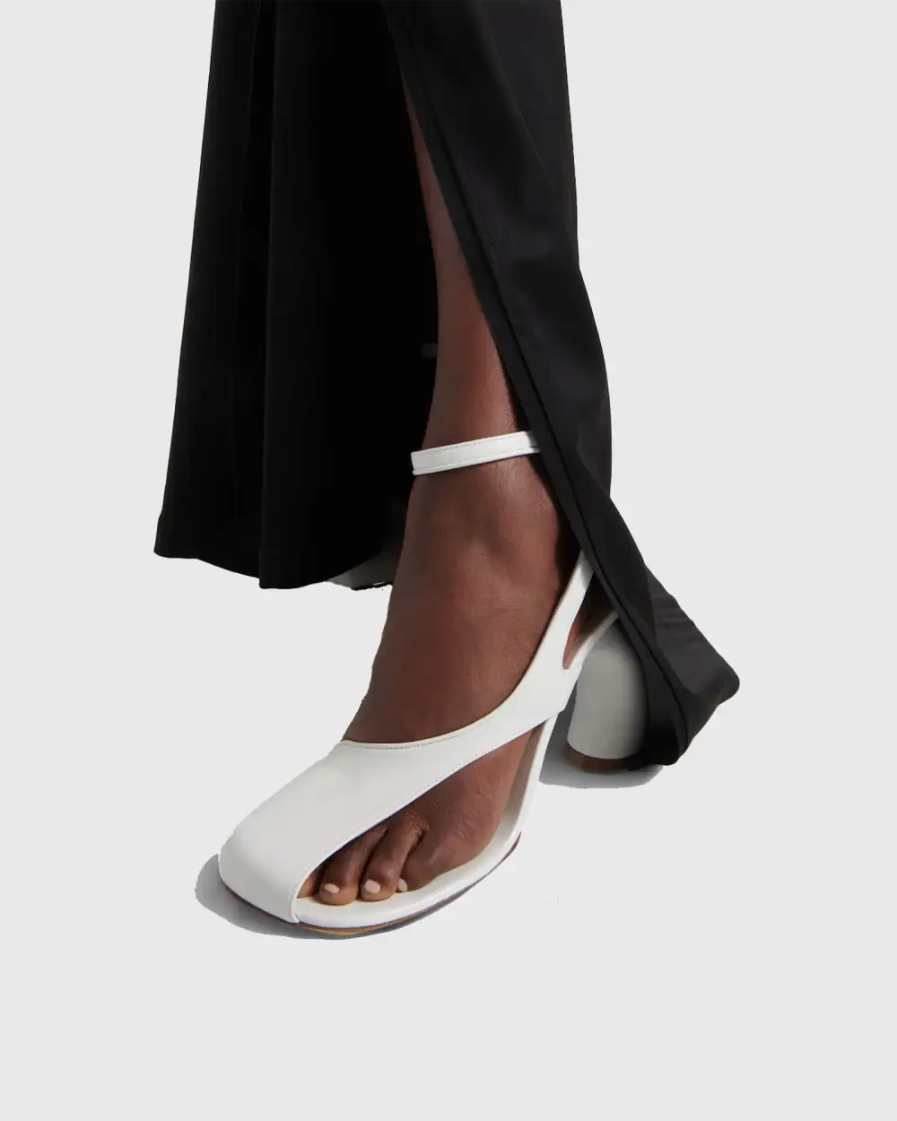 Split Toe Flared Heel Sandals in White