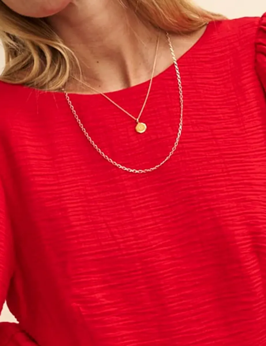 Red Linen-blend Beckless Balloon Sleeve Midi Dress