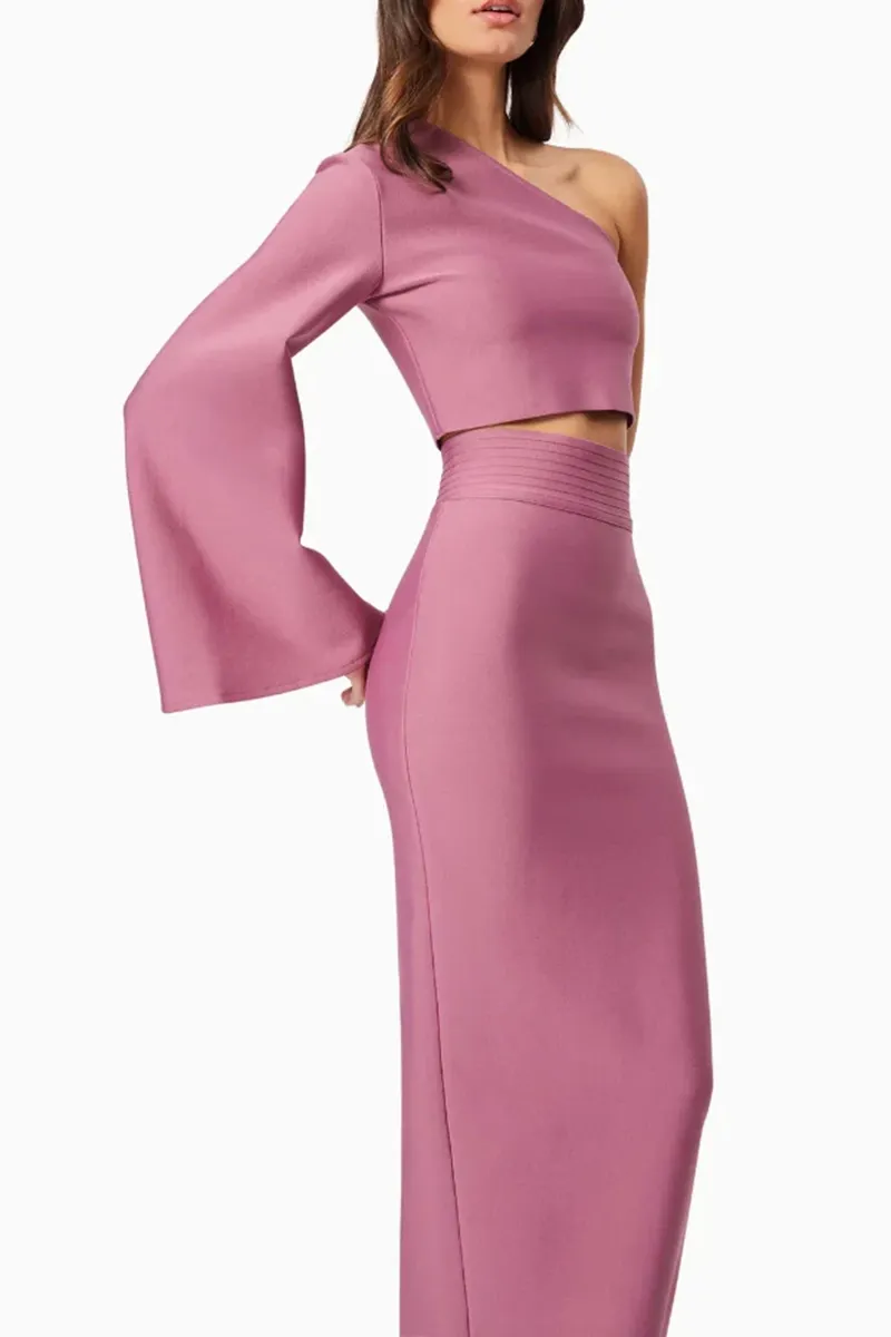 One Shoulder Flare Sleeve Two Piece Sets