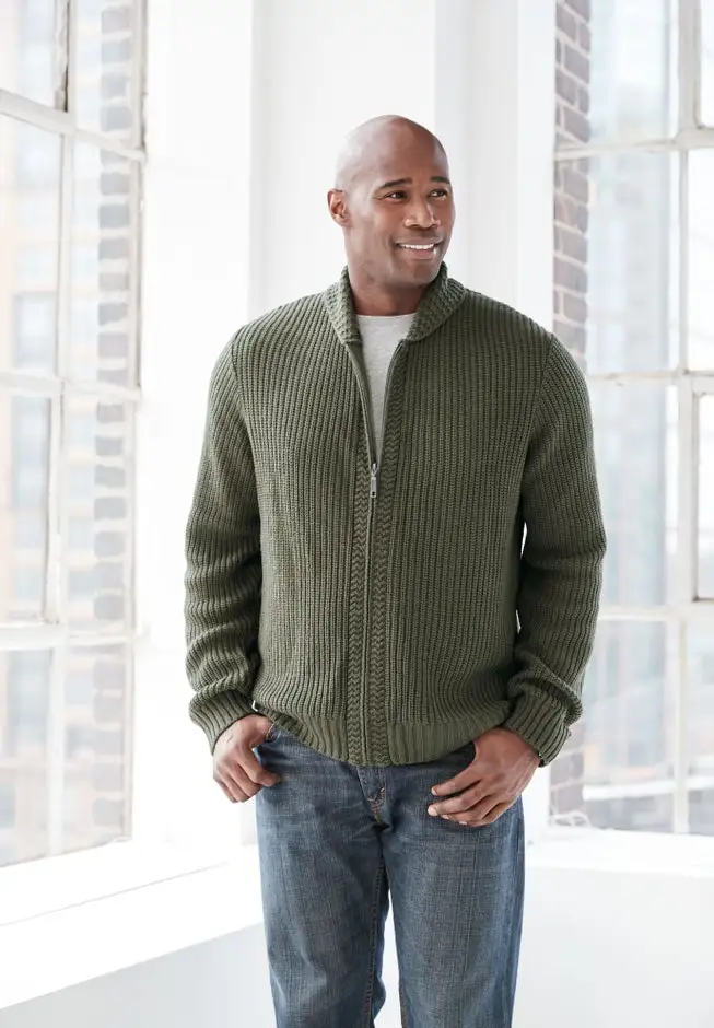 Shaker Knit Zip-Front Cardigan