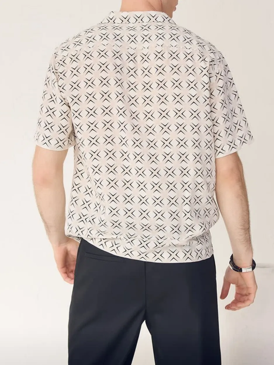 Black And White Geometric Patterned Short Sleeve Shirt