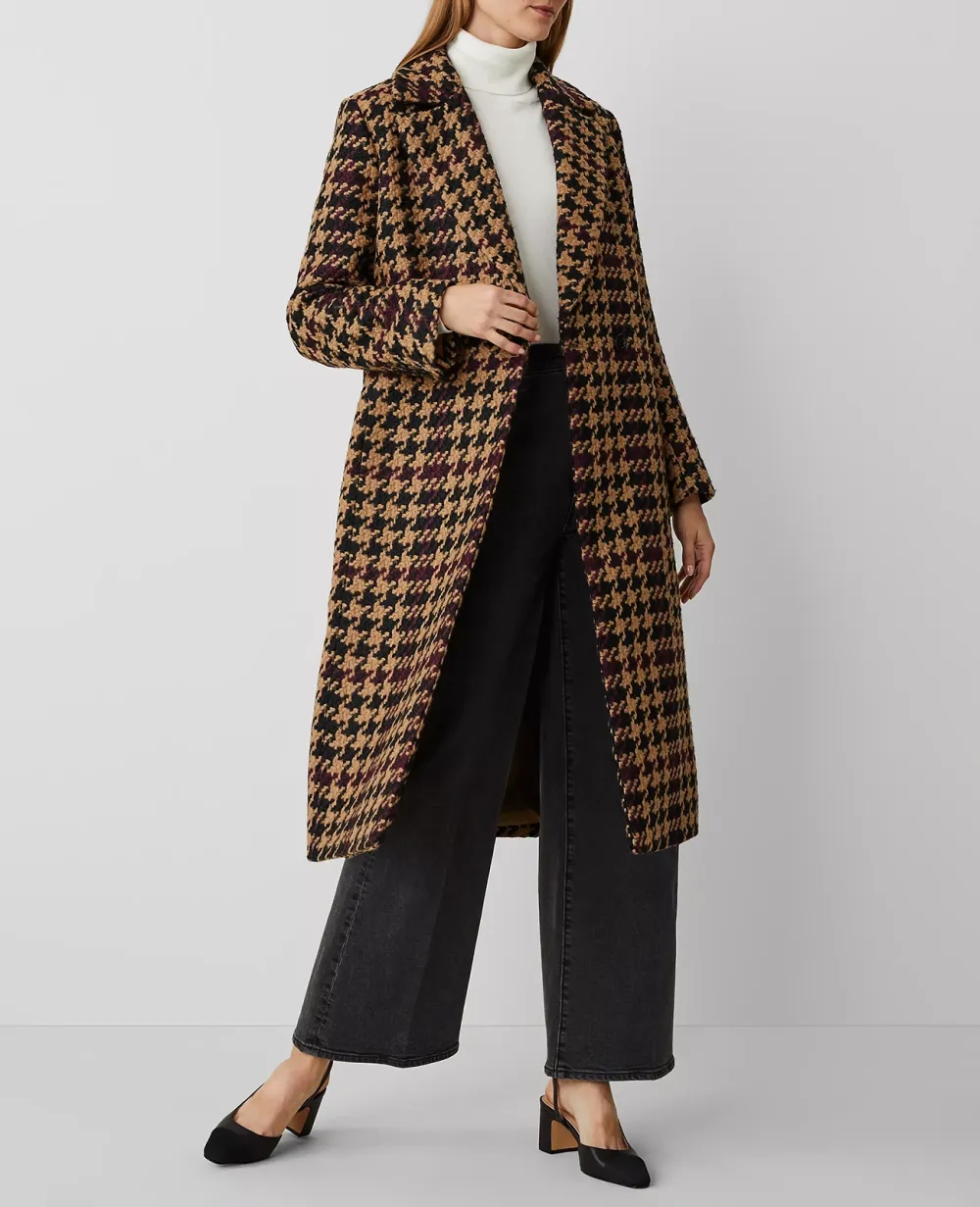 Petite Plaid Long Double Breasted Coat