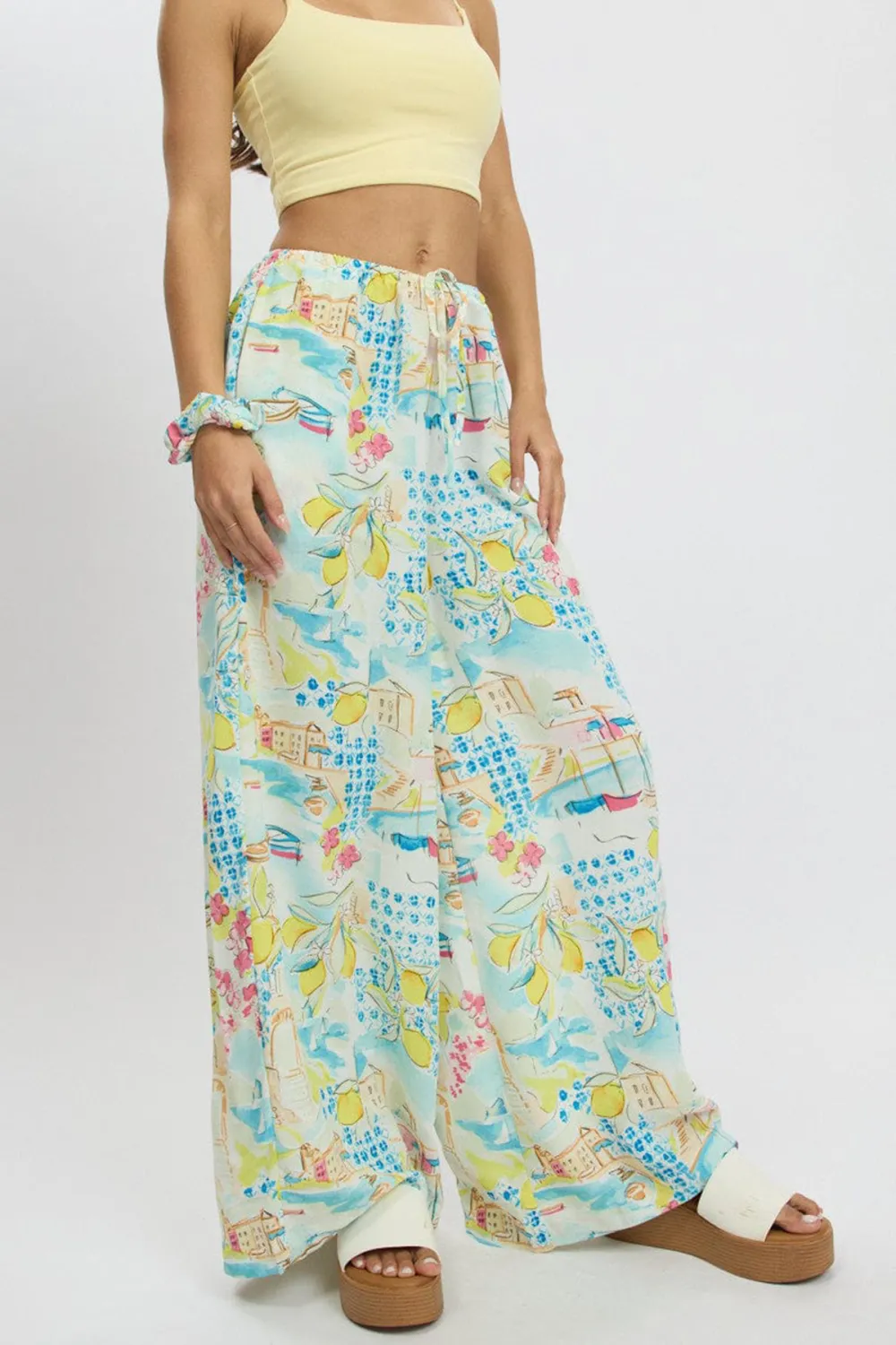 Multi Abstract Wide Leg Pants High Rise