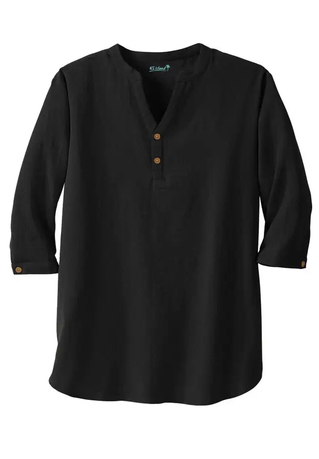 Gauze Mandarin Collar 3/4 Sleeve Shirt