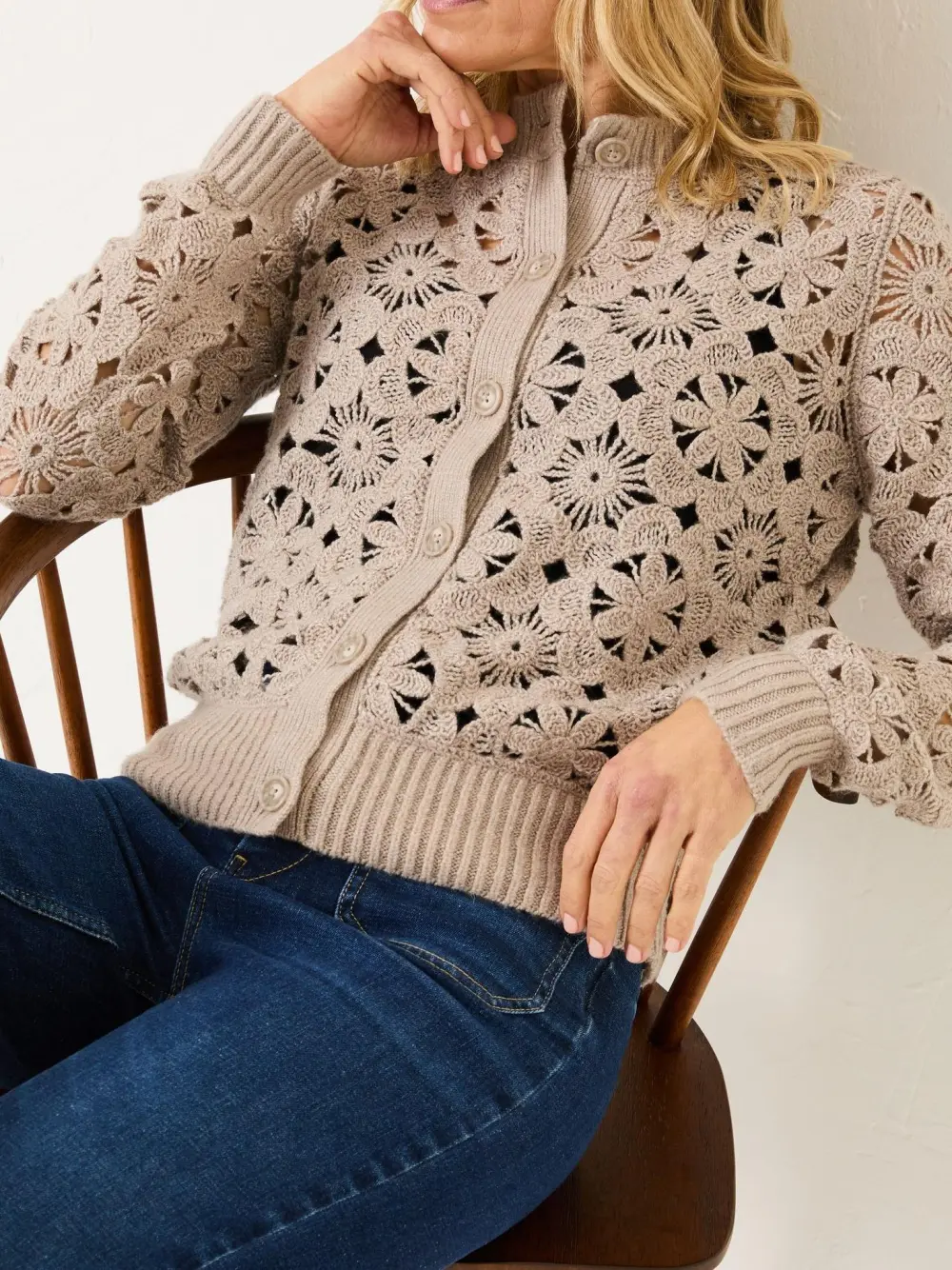 Dark Natural Crochet Knitted Cardigan