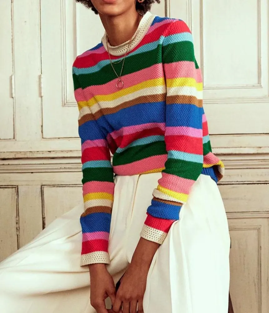 Multicolor Striped Crew - Neck Sweater