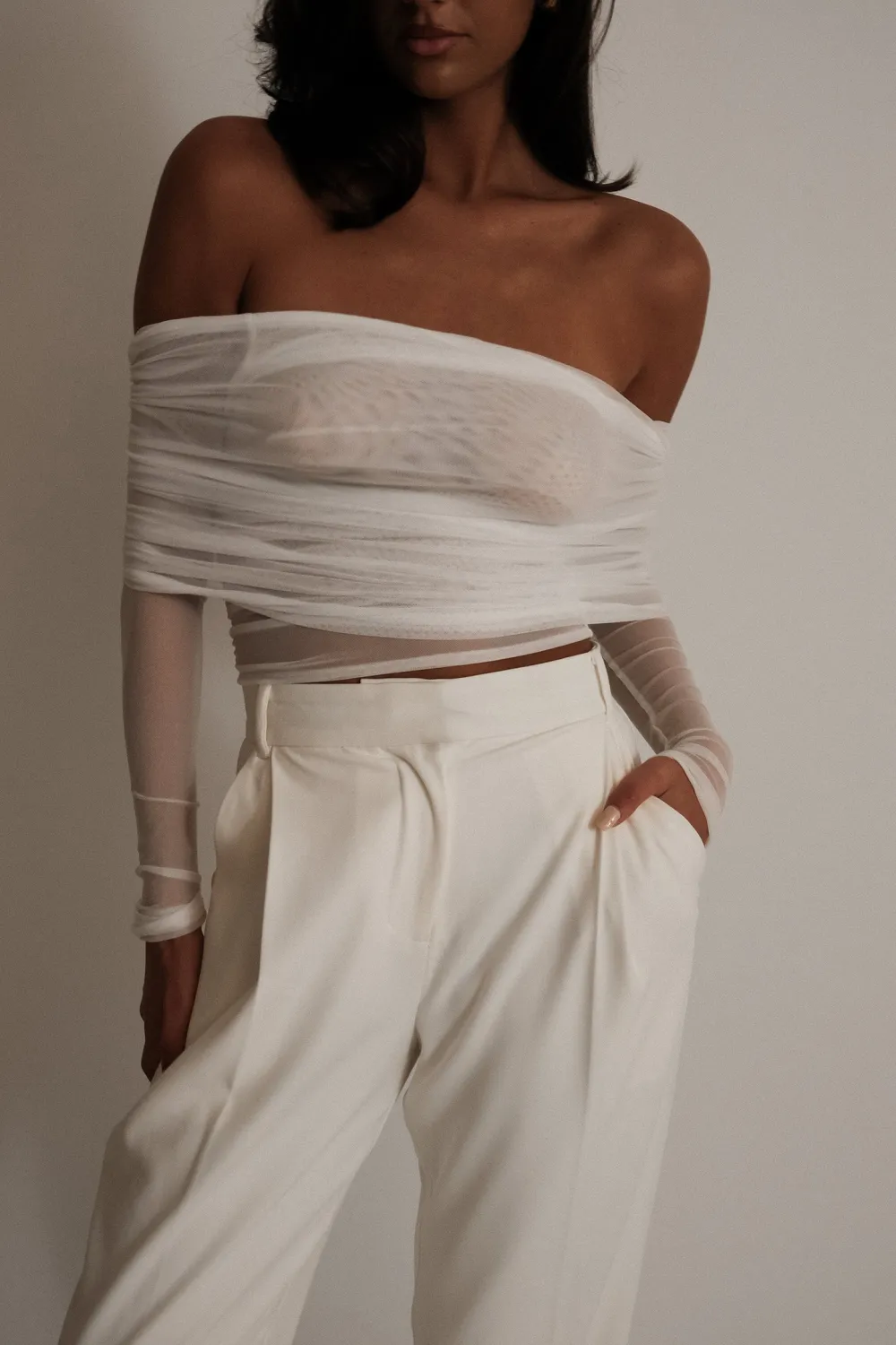Sheer Mesh Off Shoulder Top