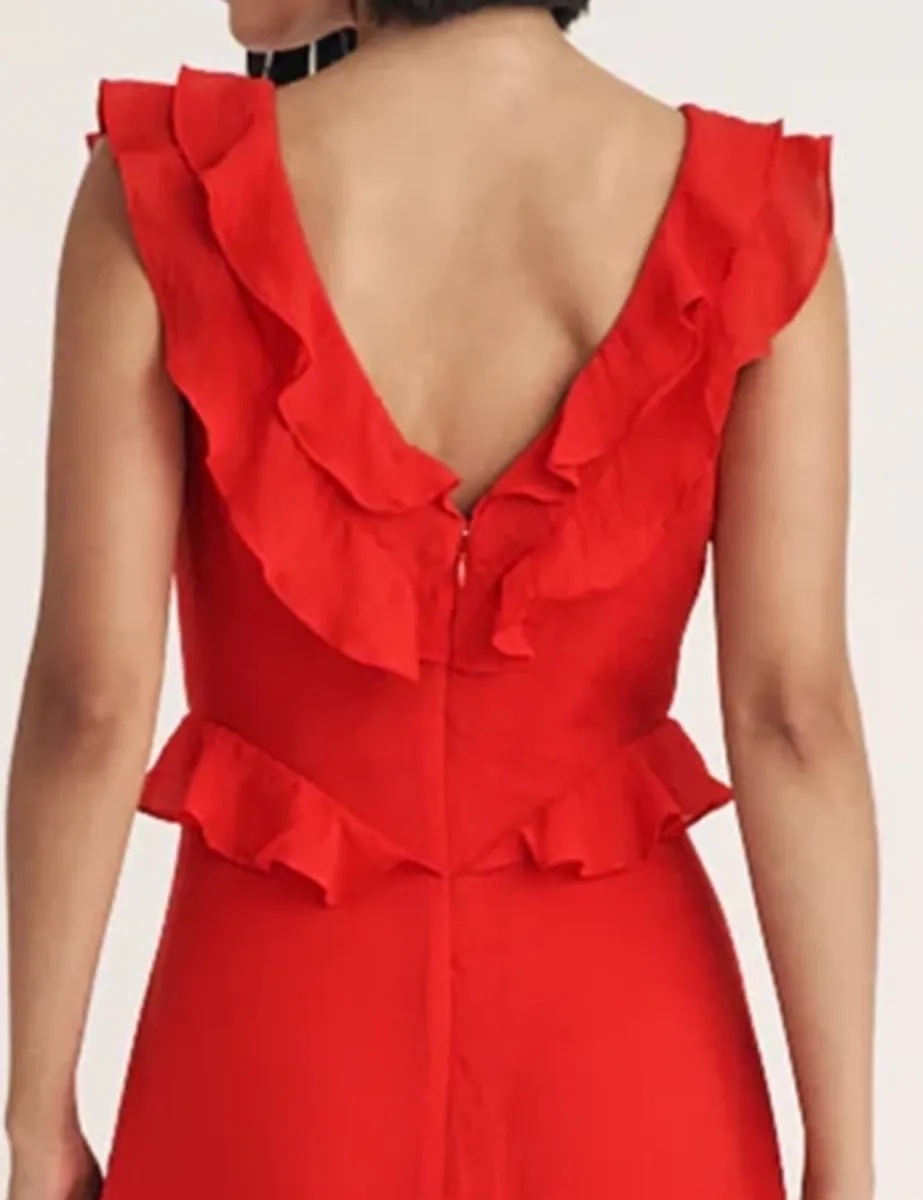 Red Ruffle Midi Dress