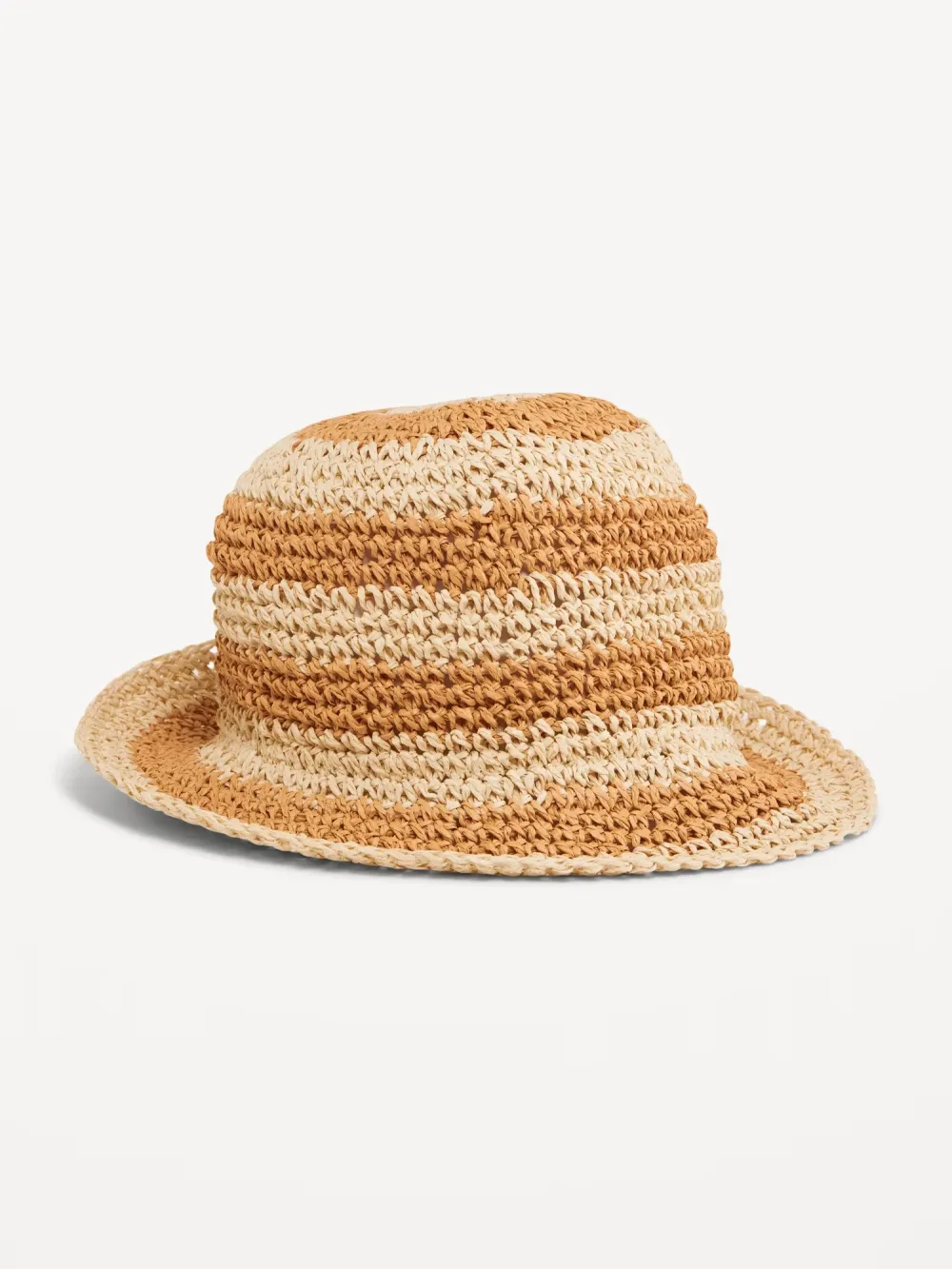 Beige and Brown Striped Straw Hat