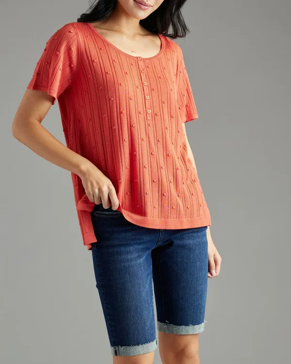 Paprika Textured Detailing Knit Top